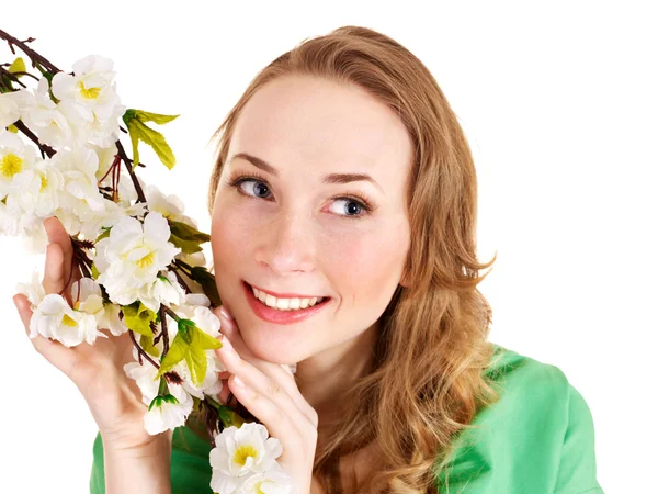 Beautiful girl with spring flower. — Stock Photo, Image