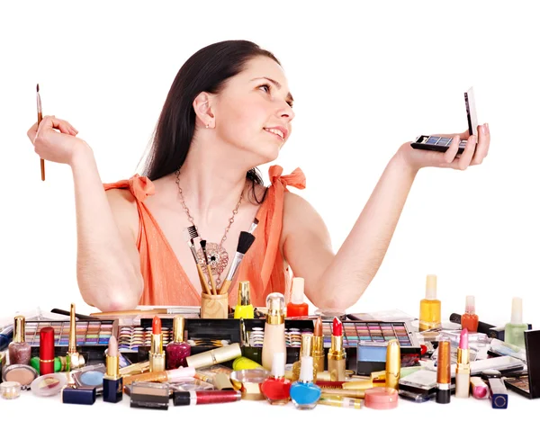 Girl applying makeup. — Stock Photo, Image