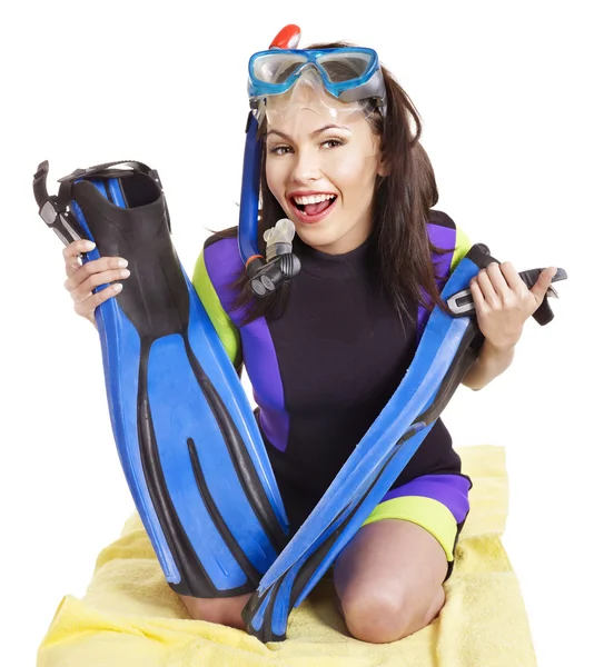 Menina usando equipamento de mergulho . — Fotografia de Stock