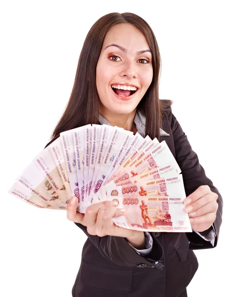 Vrouw met geld Russische roebel. — Stok fotoğraf
