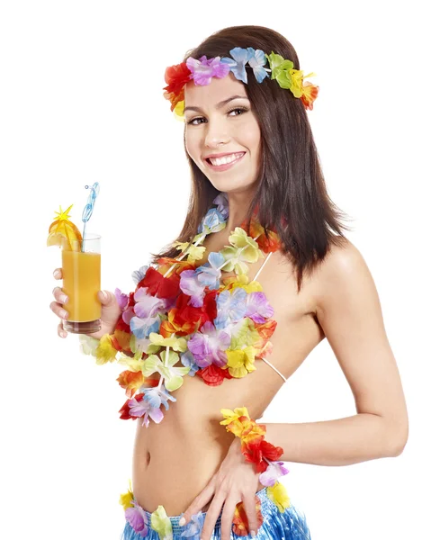 Woman in costume of hawaii. Stock Picture