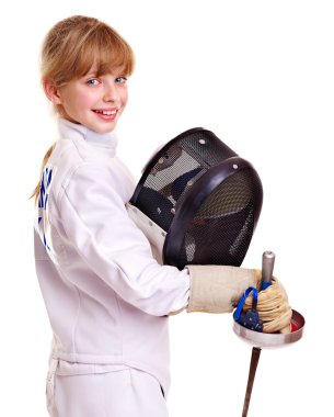 Child in fencing holding epee . clipart