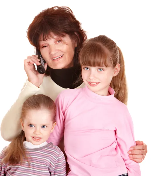 Grandmother and granddaughter talk on phone. — Stock Photo, Image