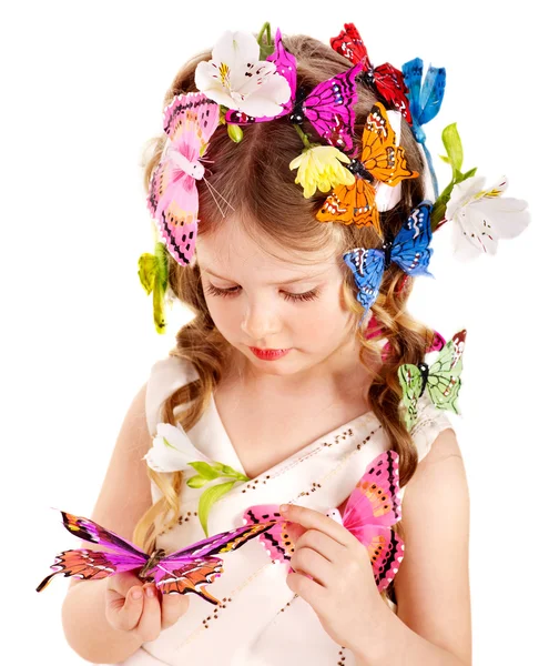 Дитяча весняна зачіска та метелик . — стокове фото