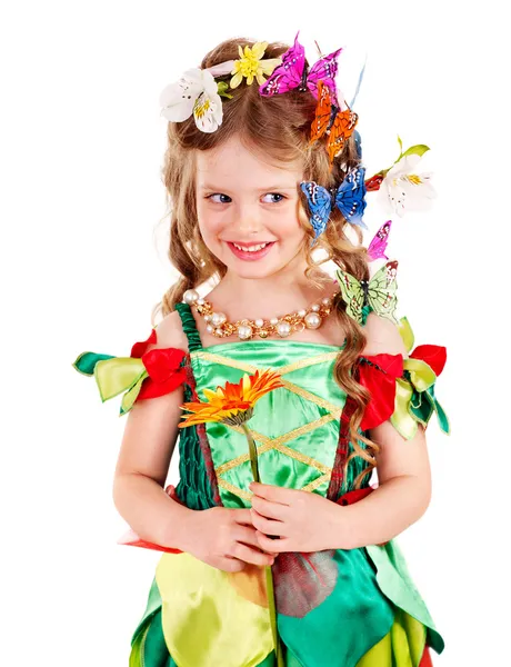 Kind mit Blume und Schmetterling. — Stockfoto