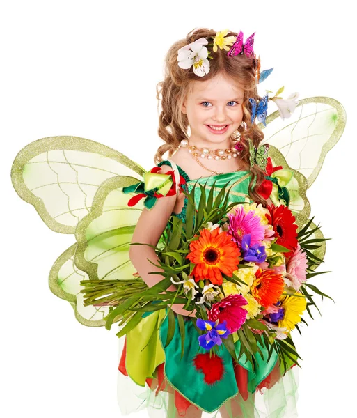孩子与花卉和蝴蝶. — 图库照片