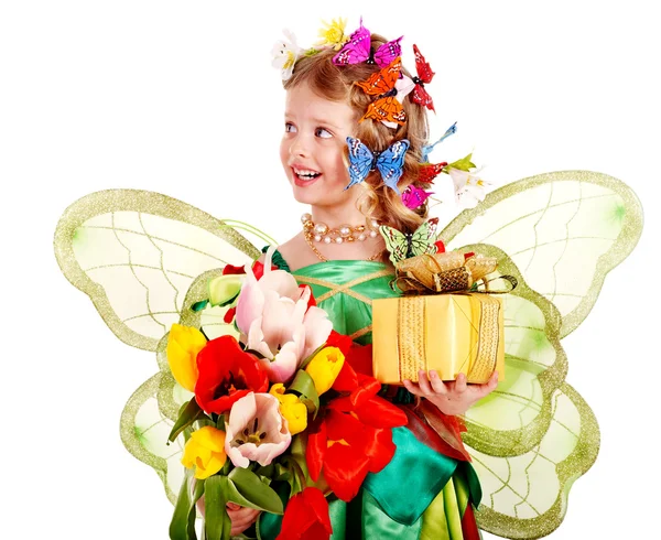 Bambino con fiore e farfalla . — Foto Stock