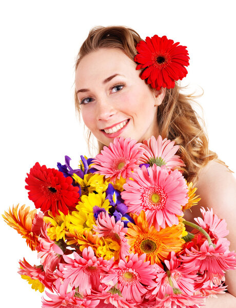 Молодая женщина с цветами.