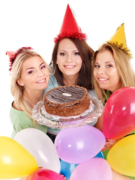 Group holding cake. — Stock Photo, Image