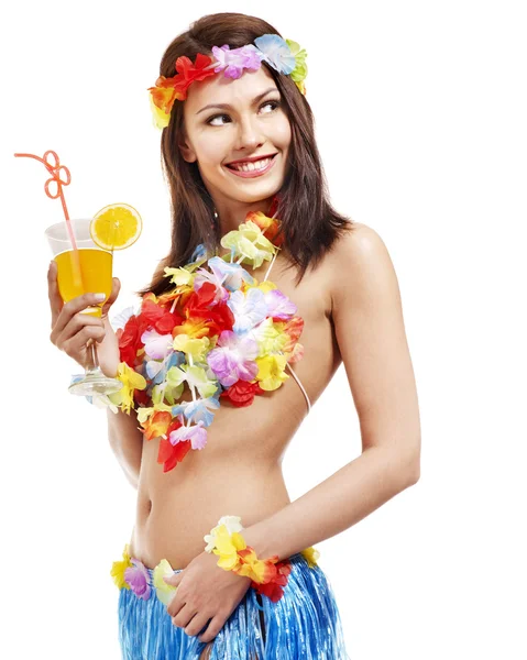 Jeune femme en costume de hawaii . — Photo
