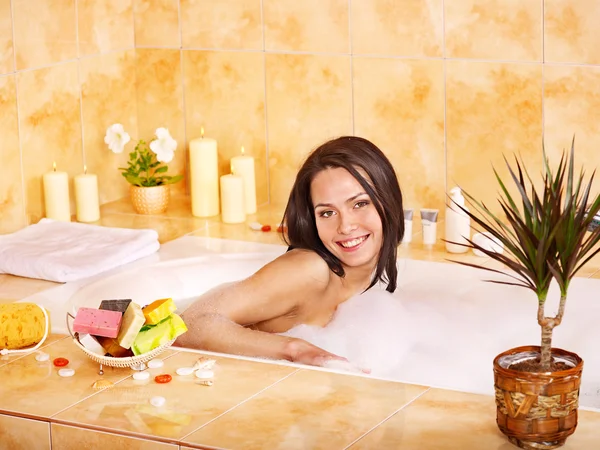 stock image Woman take bubble bath.