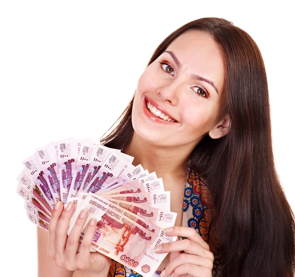 Woman with money. Russian rouble. — Stock Photo, Image