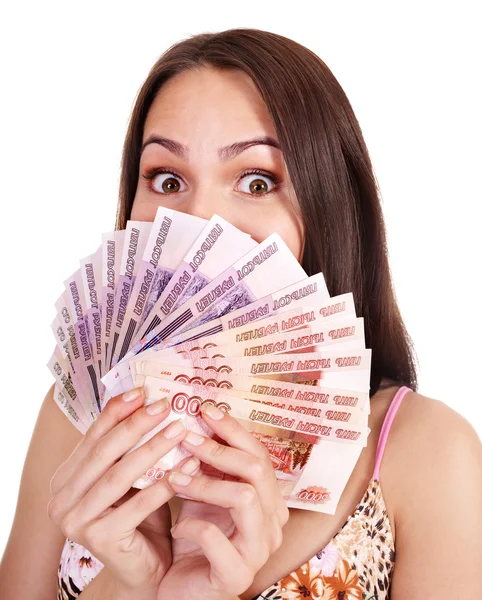 Frau mit Geld (russischer Rubel)). — Stockfoto