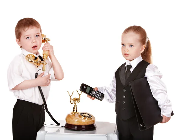 Enfants en costume d'affaires avec téléphone . — Photo
