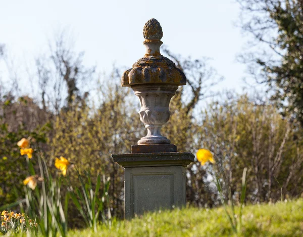 水仙を囲む田舎の庭の彫像 — ストック写真