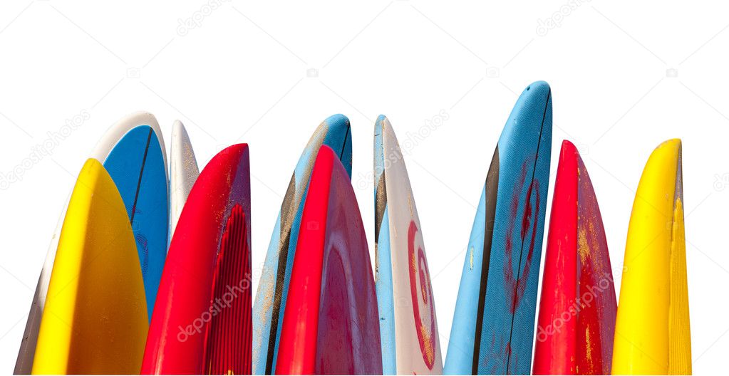 Stack of surfboards isolated