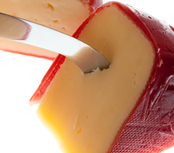 Round wax covered dutch edam gouda cheese — Stock Photo, Image