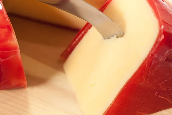 Round wax covered dutch edam gouda cheese — Stock Photo, Image