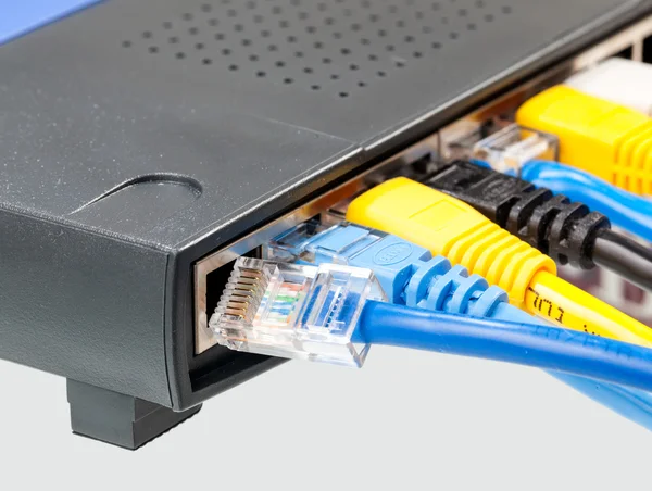 Kočka 5 kabely ve více barvách v routeru — Stock fotografie