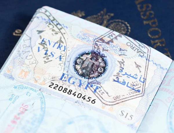 Sellos de visa en pasaporte estadounidense — Foto de Stock