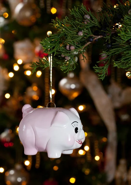 Piggy bank as xmas decoration — Stock Photo, Image