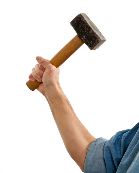 Senior man holding a large hammer — Stock Photo, Image