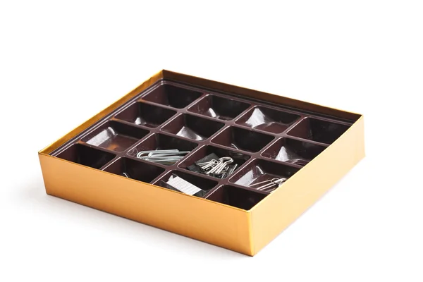 Внутри шоколадной коробки в качестве организатора — стоковое фото
