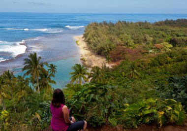 Ke'e beach on Kauai from trail clipart