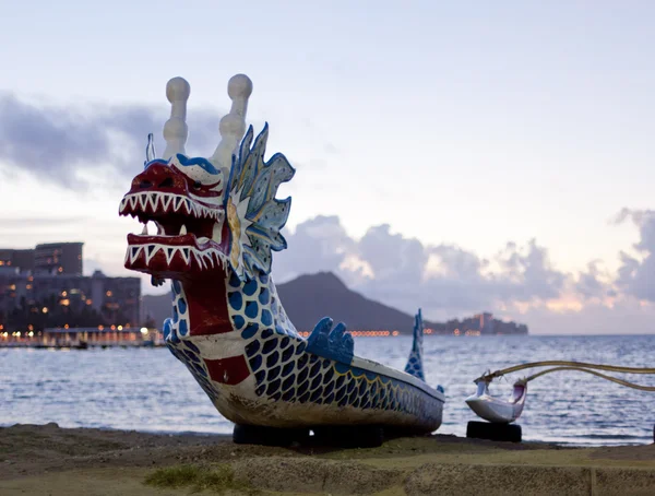 stock image Carved head of dragon canoe