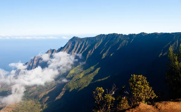 Forme di nebbia sulla valle di Kalalau Kauai — Foto Stock