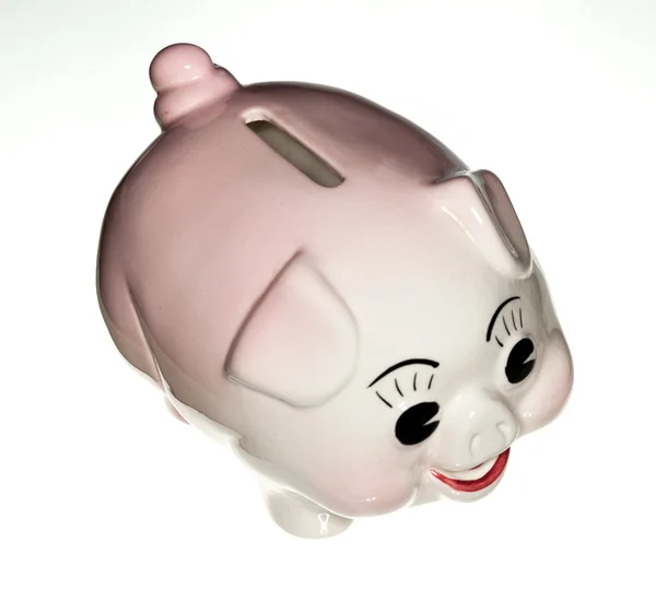 Roze aardewerk piggy bank geïsoleerd — Stockfoto