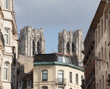 Cathedral of St Michael over homes clipart