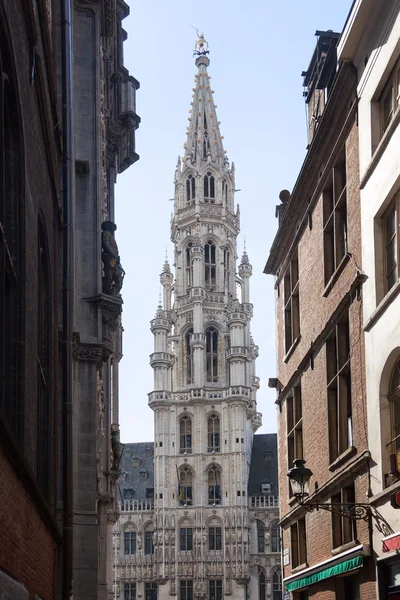 Municipio di Bruxelles attraverso strade strette — Foto Stock
