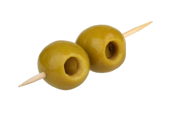 Оливки на зубочистке — стоковое фото