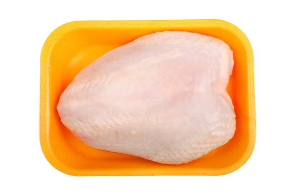 Nyers csirke mell, műanyag tálca — Stock Fotó