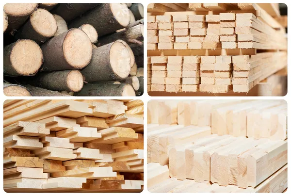 Set of wood lumber materials — Stock Photo, Image
