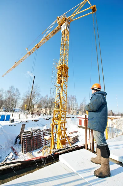 Worker with tower crane remote control equipment — Stock Photo, Image