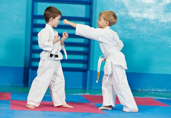 Twee jongens maken karate oefeningen — Stockfoto