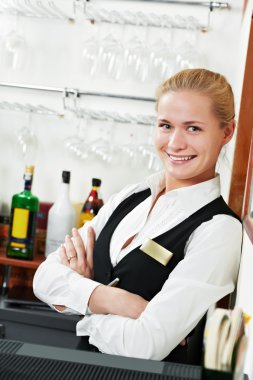 Restaurant manager bartender woman at work place clipart