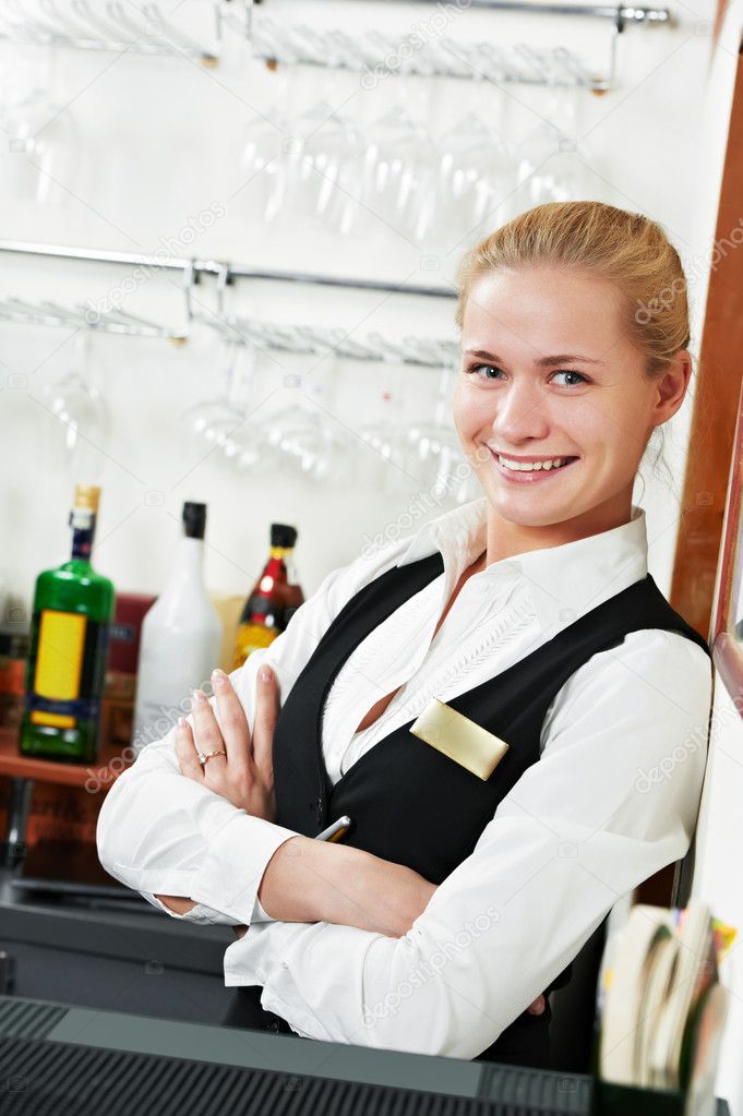 Restaurant manager bartender woman at work place