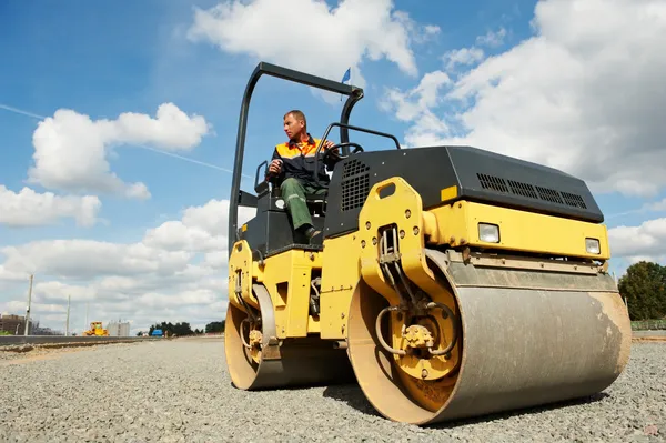 Compactor roller at road work — Stock Photo, Image