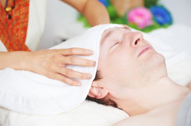 Traditional thai massage health care head kneading clipart