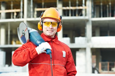 Builder worker at construction site clipart