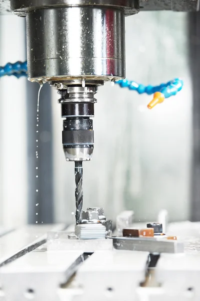 Close-up process of metal drill machining — Stock Photo, Image