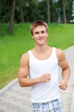 Young jogging running sport man clipart