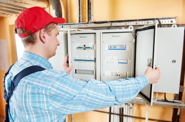 Electrician checking data clipart