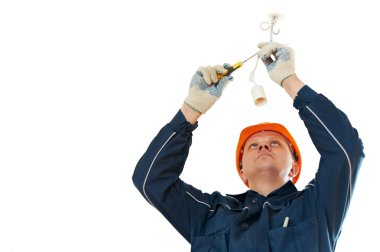 Electrician at cable wiring work clipart