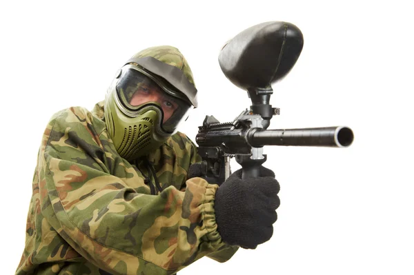 Aiming paintball player — Stock Photo, Image