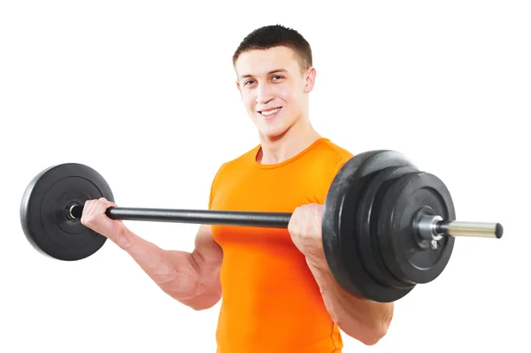 Bodybuilder man göra biceps muskel övningar — Stockfoto