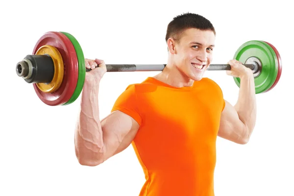 Bodybuilder man doing biceps muscle exercises — Stock Photo, Image